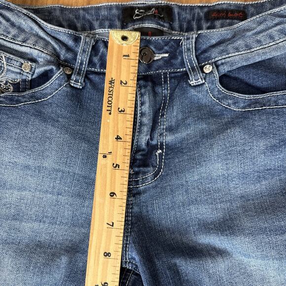 Earl Jean Womens Size 8 Slim Boot Cut Jeans Embellished Flap Pockets Stretch - Picture 5 of 8